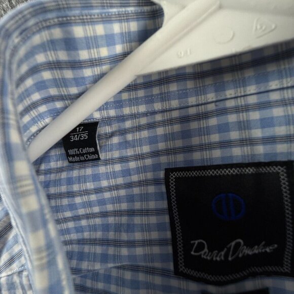 David Donahue Long Sleeve 17 34/35 Blue Check Trim Button Up Shirt Men Cotton - Picture 8 of 11